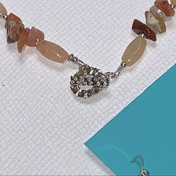 Handcrafted “Just Peachy” Sunstone & Agate Necklace & Earrings Set 925 - Picture 9 of 14